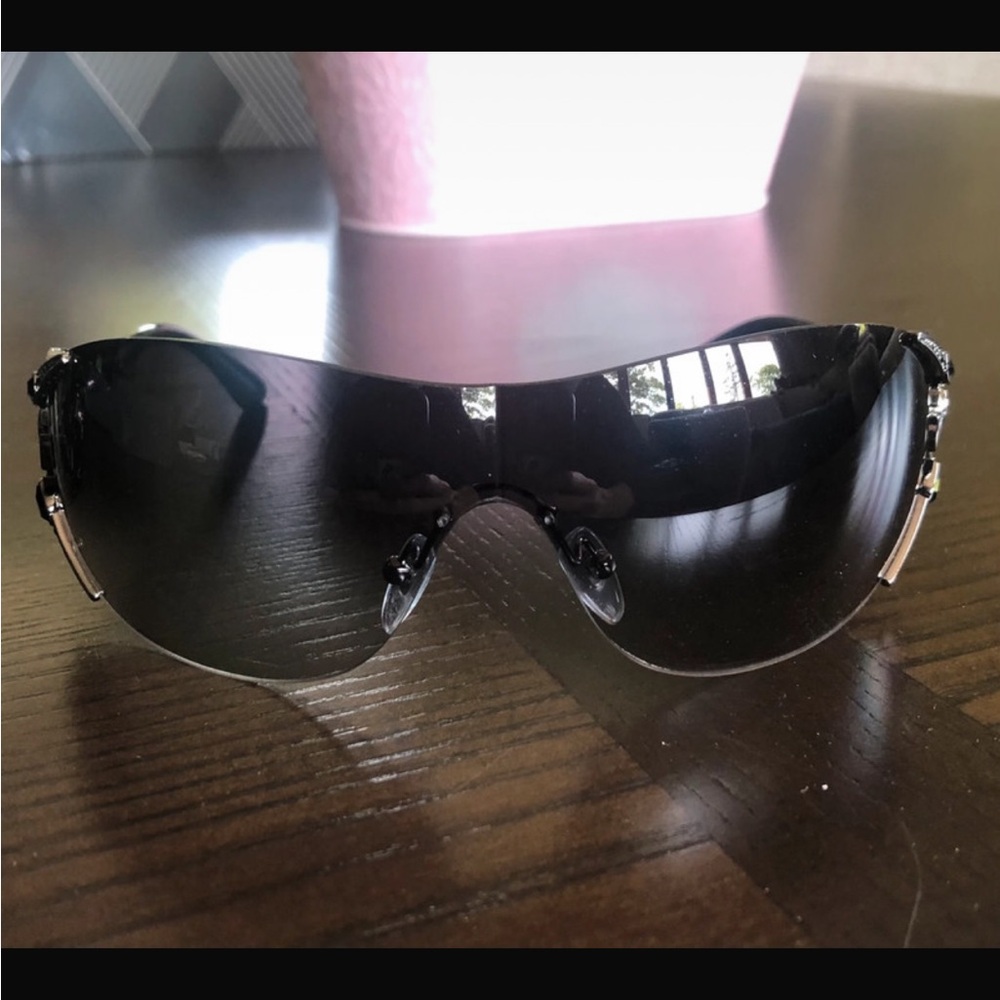 Bulgari Women's Crystal Shield Sunglasses in Black.